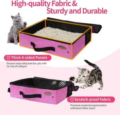 Deblue Portable Cat Travel Litter Box in Car, Collapsible Cat Litter Carrier with Lid, Waterproof Foldable Litter Box for Outdoor Fit for Large Cats, Leak-Proof, Sturdy, Lightweight-Pink
