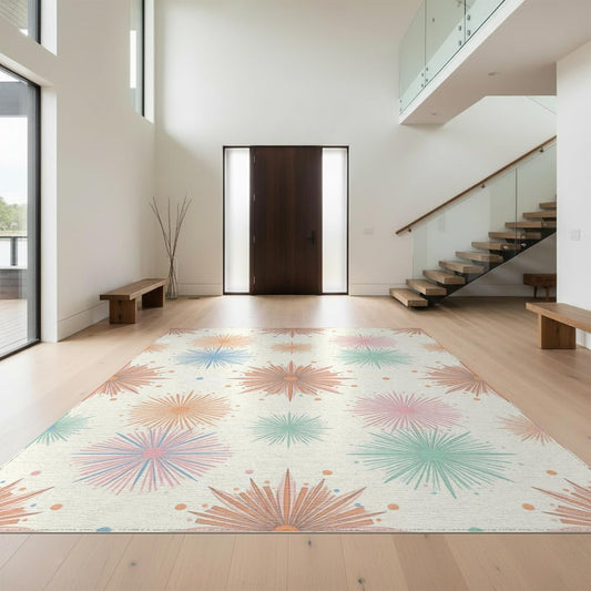 Design&I 4'x6' Smooth Finish Geometric Geometric Washable Mat, Peach Flatweave & Snag-Free Daily Traffic Ready Throw Rug for Dorm Room, Small Living Room, Apartment | 2299719