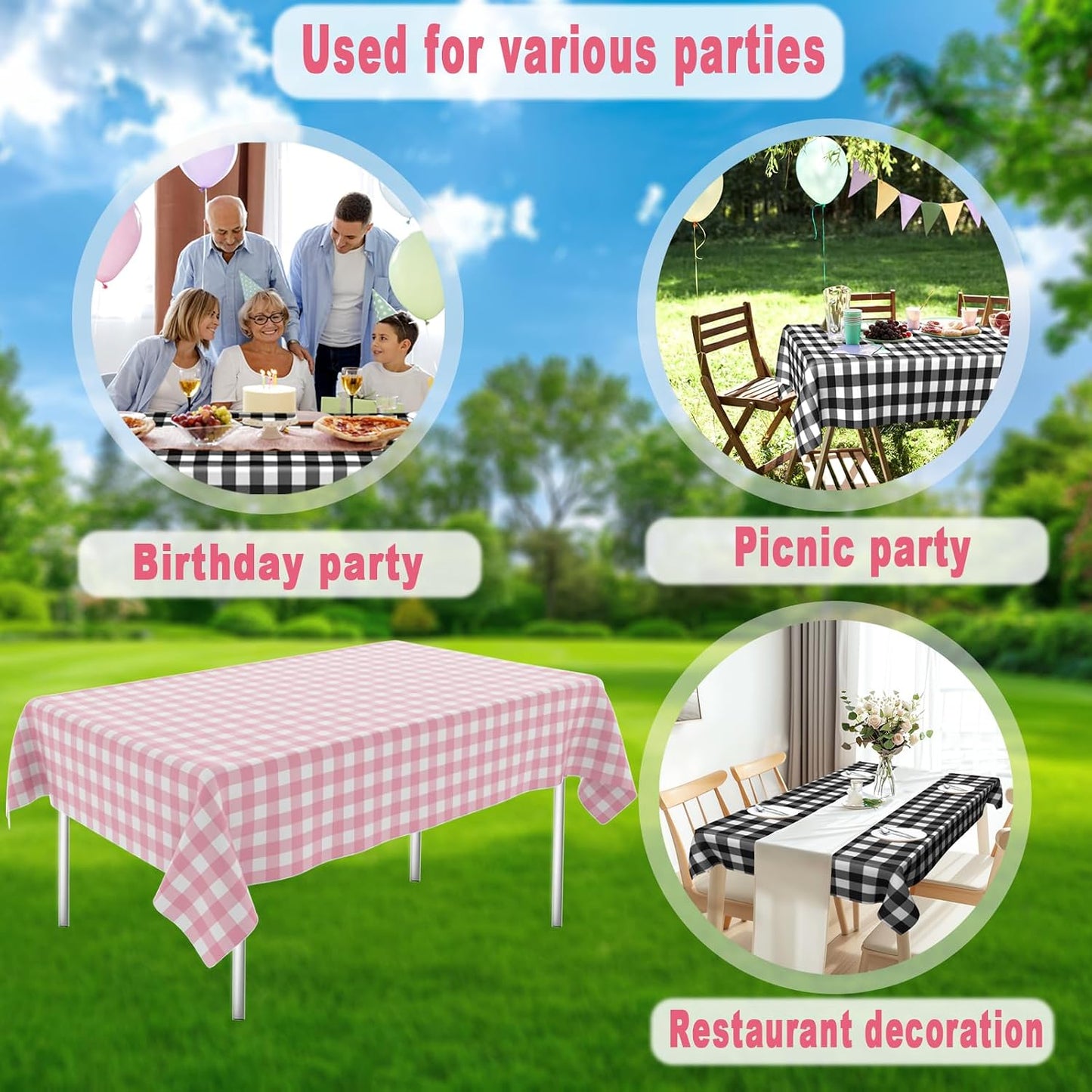 4 Pack Pink and White Checkered Tablecloth Pink Checkered Flag Tablecloth, Disposable Plastic Gingham Table Cover for Parties, Race Car Birthday Party, Birthday, Outdoor Picnic, 54 × 108 Inch