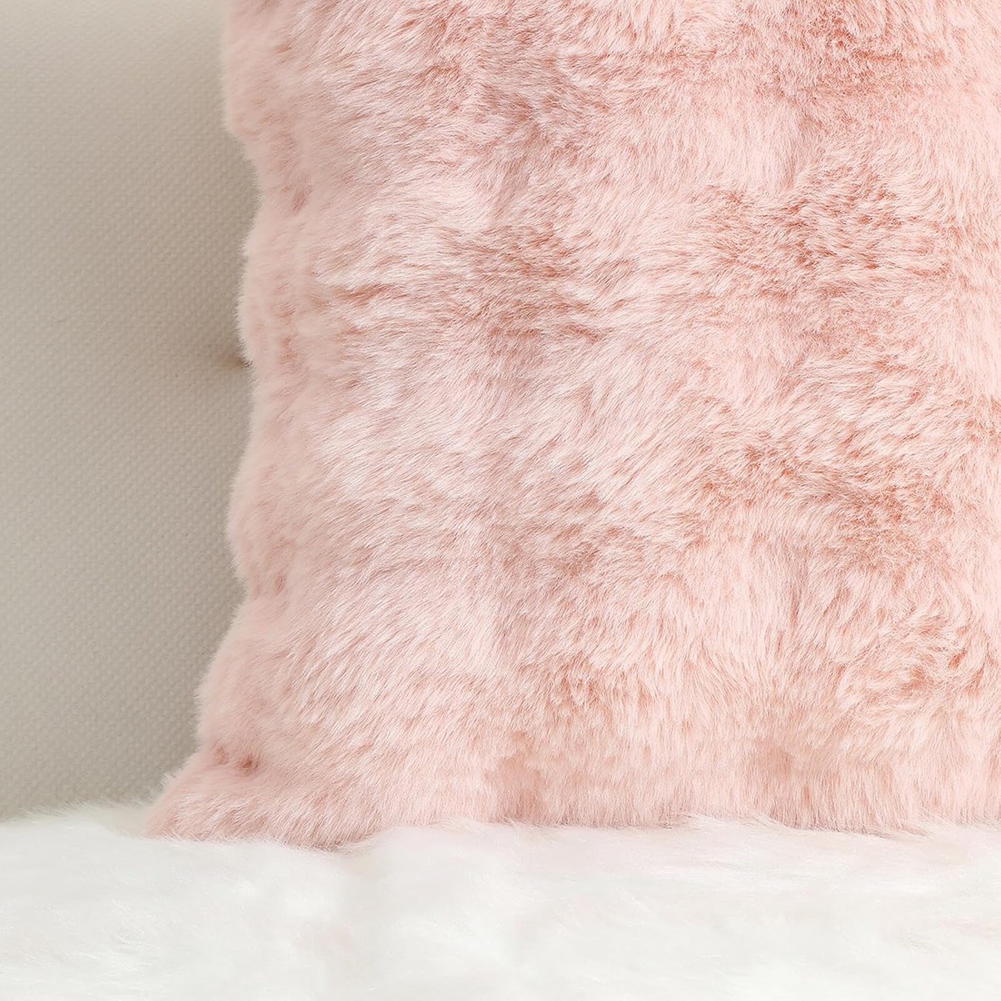 linmopm Excluding Insert Faux Rabbit Fur Bubble Pack of 2 Throw Pillow Cover Double Side 18x18 Inch Pink Thick Plush Dense Fuzzy Decorative Cushion Covers for Couch Bedroom