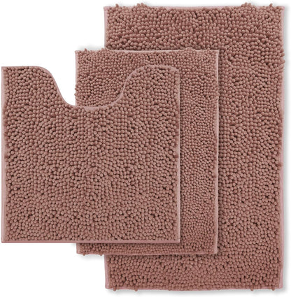 Chenille Bathroom Rugs Set 3 Piece Bath Mats for Bathoom Non-Slip Luxury Bathroom Rug Extra Soft and Absorbent Shaggy Rugs Washable Dry Plush Area Carpet