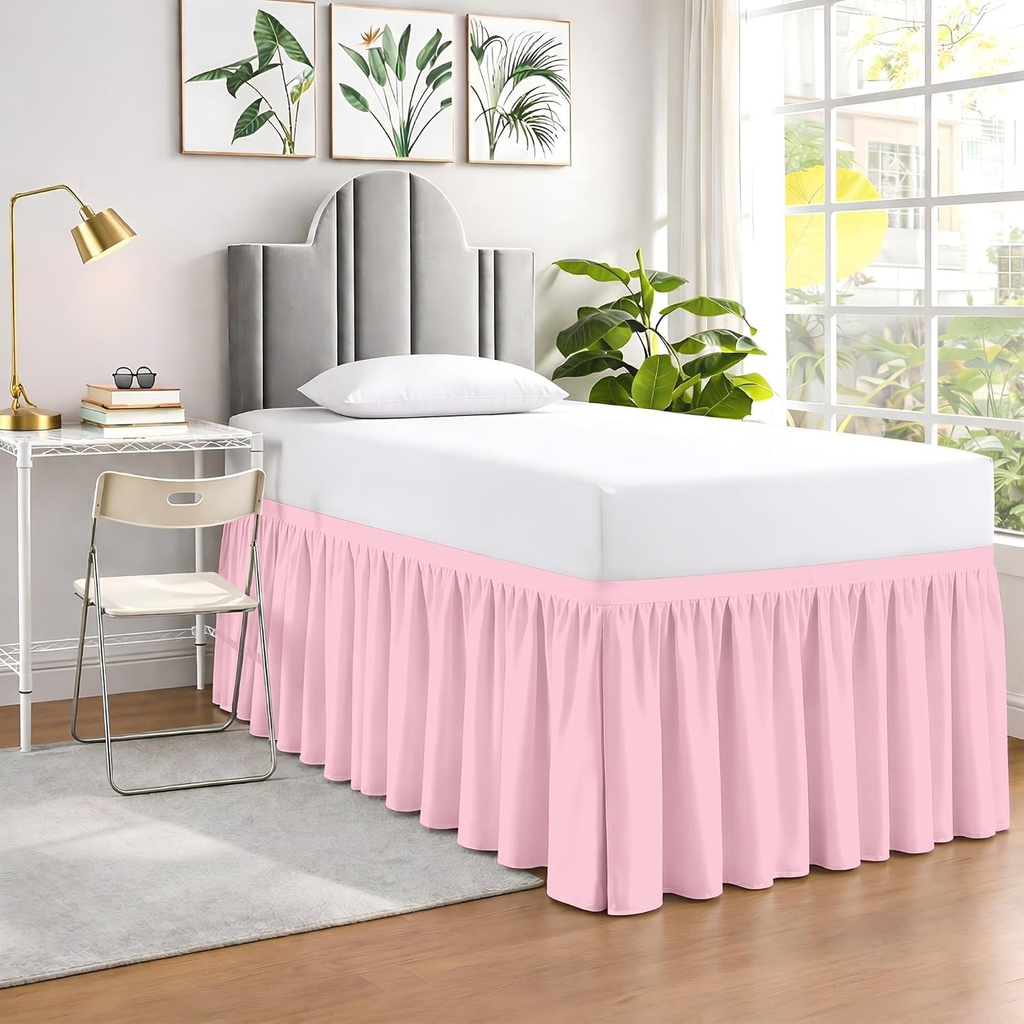 SGI bedding Dorm Bed Skirt Twin XL 42 Inch Drop Length - Pink, Ruffled Pattern College Dorm Room Bed Skirts - Split Corner, Easy Care, Wrinkle Free 1800 Series Microfiber Bed Skirt