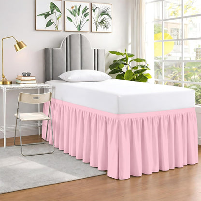 SGI bedding Dorm Bed Skirt Twin XL 42 Inch Drop Length - Pink, Ruffled Pattern College Dorm Room Bed Skirts - Split Corner, Easy Care, Wrinkle Free 1800 Series Microfiber Bed Skirt