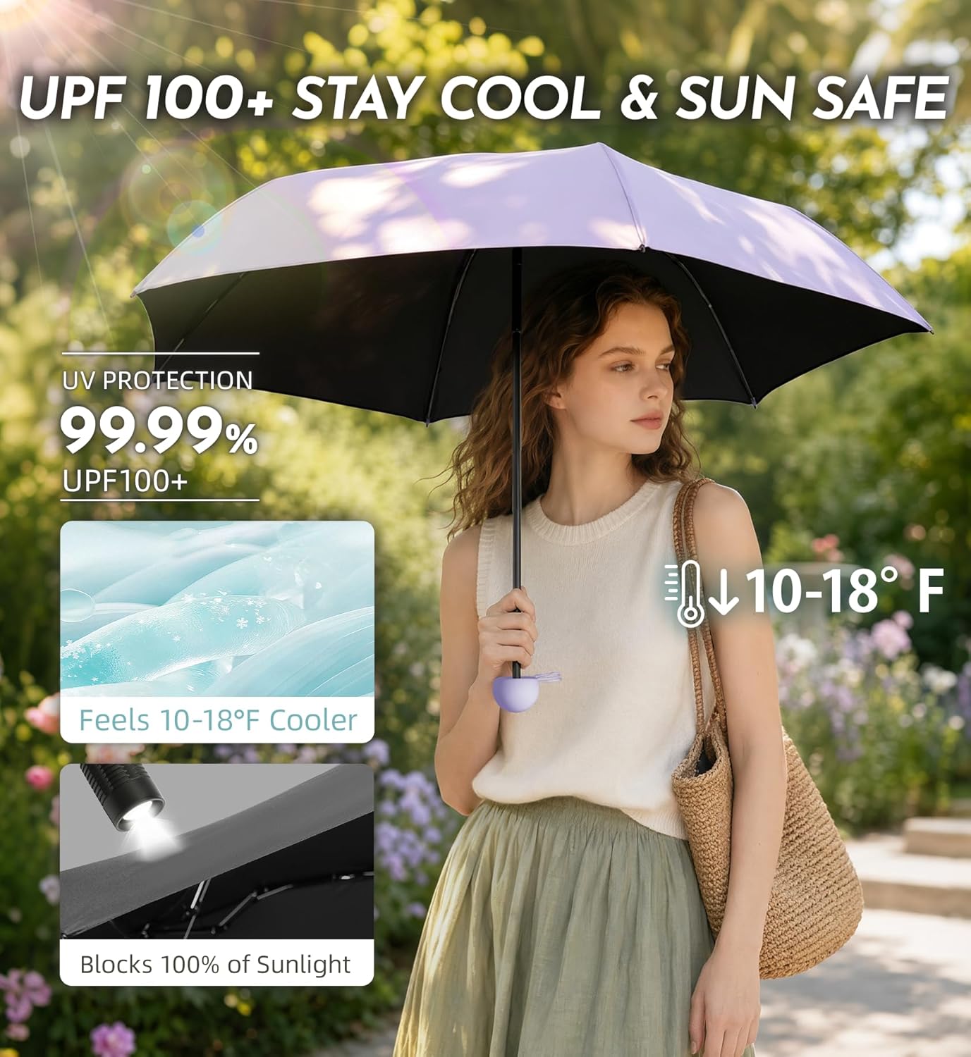 Travel Mini Umbrella Compact Small & Lightweight, UV Rain Protection, Pocket-Sized Folding Umbrellas with Quickdraw & Case for Men Women & Kids Backpack