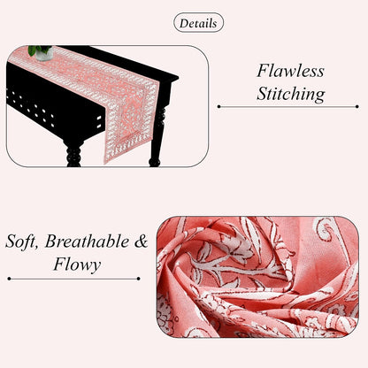 Ridhi Sweet Pink Hand Block Print 100% Cotton Reusable Table Runner 16" X 70" Inches Table Runner Decorative Everyday Use for Dining, Home Gift for Spring, Easter, Valentine