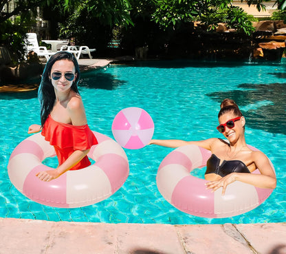 4 PCS Striped Inflatable Pool Floats for Swimming Pool Party Lake Beach Adults - Floaties Pool Tubes Swim Rings Tubes Floaties for Beach Pool Party Decorations
