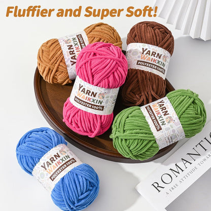 3 Pack Soft Chenille Yarn for Crocheting, Fluffy Chunky Crochet Yarn for Baby Blanket, (5.29oz/196.8yds) Fuzzy Velvet Yarn for Amigurumi&DIY Puzzle、Crafts、Scarf(3 Deep Pink)