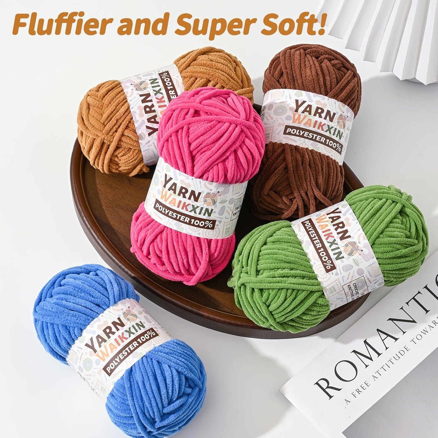 3 Pack Soft Chenille Yarn for Crocheting, Fluffy Chunky Crochet Yarn for Baby Blanket, (5.29oz/196.8yds) Fuzzy Velvet Yarn for Amigurumi&DIY Puzzle、Crafts、Scarf(3 Light Pink)