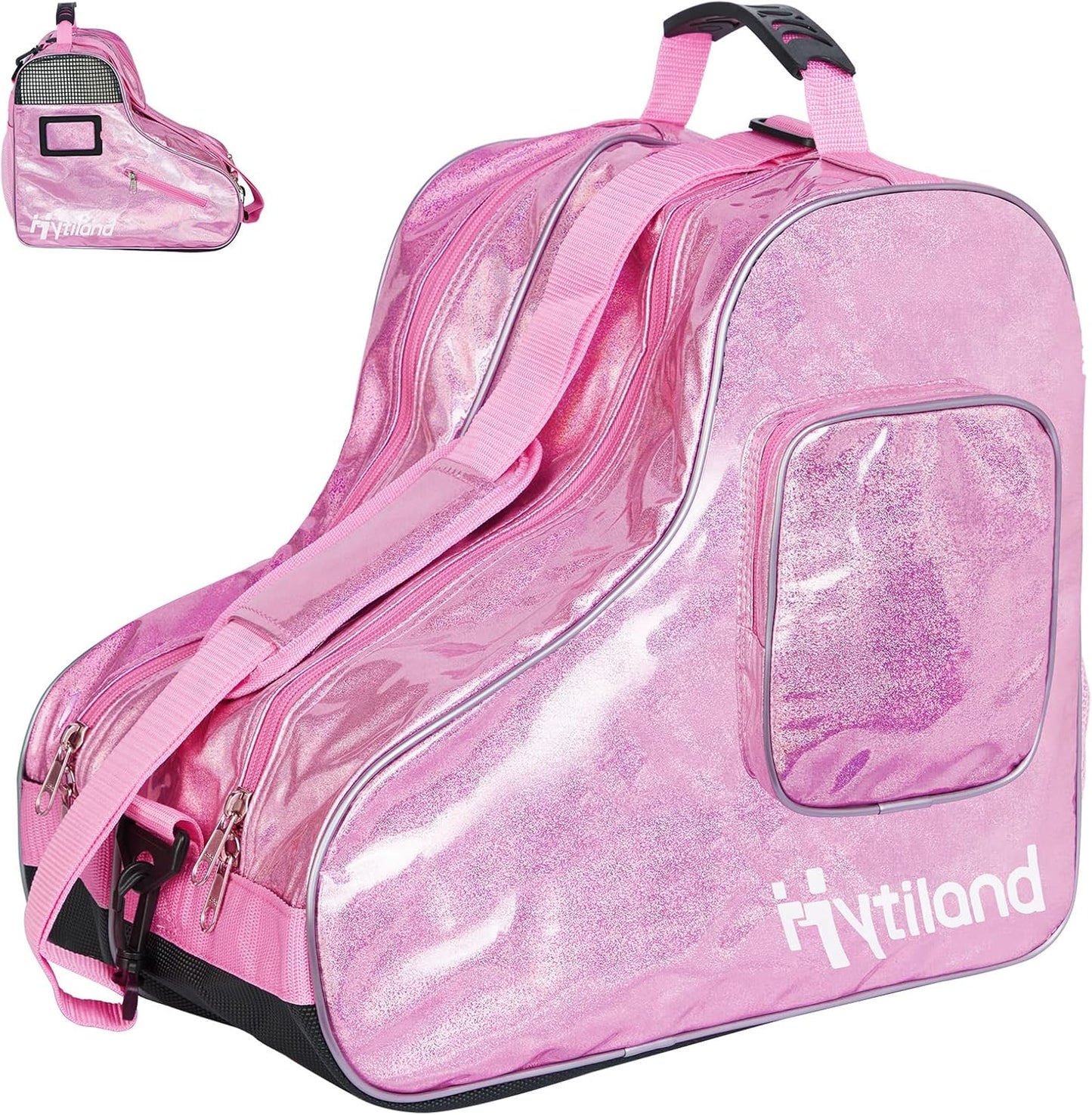 Roller Skate Bag for Inline Skates Ice Skates and Figure Skating Stylish Plain Holographic Fashion Design Spacious Big Capacity Breathable Mesh Waterproof Durable for Women and Youth