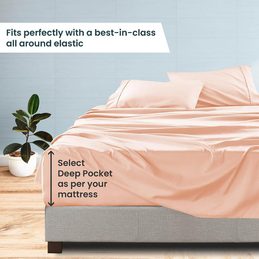 jaycorner 100% Organic Cotton Full Size Sheets Set, Soft & Comfy All Season Breathable Sheets, Percale Weave Fits 7-12" Deep Pocket, Eco Friendly Naturally Cooling (Solid, Peach)