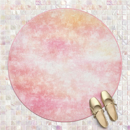 jinchan 4ft Round Rug Dreamy Abstract Washable Cute Entryway Mat Non Slip Elegant Peachy Pink Circle Rug Soft Low-Profile Artistic Cloud Effect Throw Carpet for Dorm Bathroom Playroom Balcony
