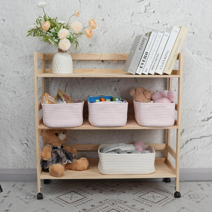 XUANGUO Small Woven Storage Baskets 12“X8”X5“ Decorative Rope Bins for Organizing Shelves, Closets, and Toys, Empty Gift Baskets, Cute Organizer Basket for Home and Office (pink, regular)