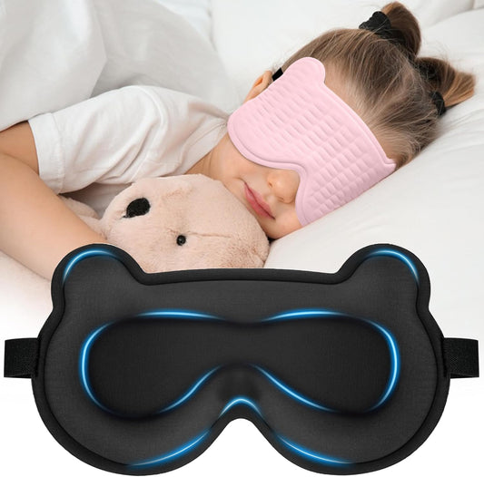 Kids Sleep Mask, 3D Sleeping Eye Mask for Kids with Adjustable Elastic Strap, Bear Shape Eye Cover with Memory Foam, Soft & Light-Blocking, Gift for Boys Girls Teens Age 5–15 (Light Pink)