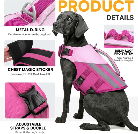 Queenmore Dog Life Jacket for Small Dogs, Lightweight High Buoyancy Dog Life Vest for Swimming, Adjustable Pet Pool Float with Reflective Strips, Puppy Lifesaver Preserver, Rose Pink S