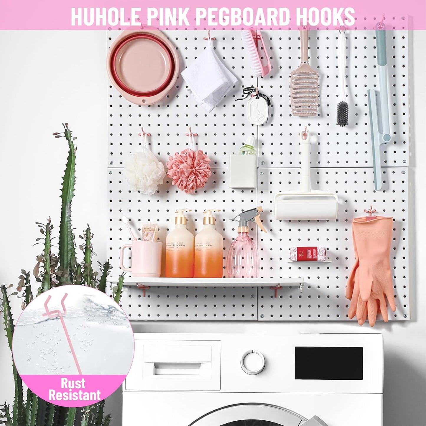 HUHOLE 50 Pack 4 Inch Pink Pegboard Hooks with Rubber Tips | Fits 1/8 and 1/4 Inch Pegboards, 20 lb Capacity Metal Hangers for Craft Room, Nursery, Garage and Retail Display