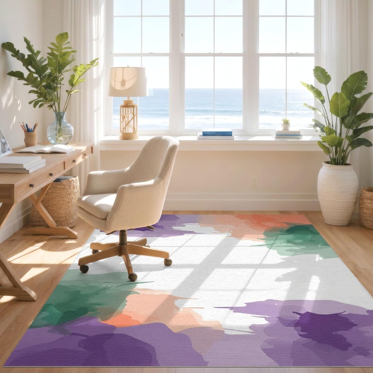 Design&I 4'x6' Machine Wash Ready Modern Abstract Area Rug, Peach Chair-Friendly & Snag-Free Skid-Resistant Medium Carpet for Home Office, Gaming Room, Under Desk | 2133978