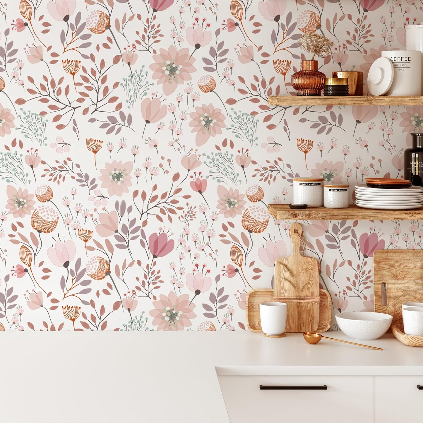 Peel and Stick Boho Pink Floral Peel Stick Wallpaper Contact Paper Removable Self Adhesive Wallpaper for Walls Bedroom Home Decoration Vinyl Rolls 17.7''x118.1''