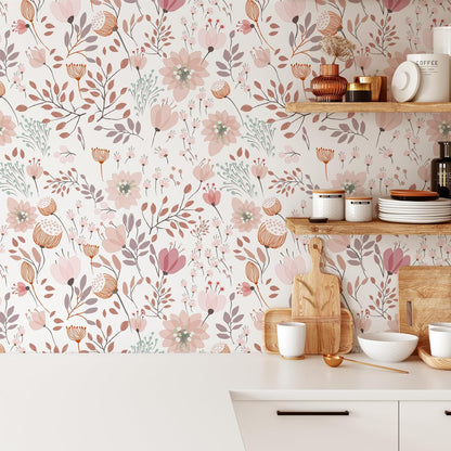 Peel and Stick Boho Pink Floral Peel Stick Wallpaper Contact Paper Removable Self Adhesive Wallpaper for Walls Bedroom Home Decoration Vinyl Rolls 17.7''x118.1''