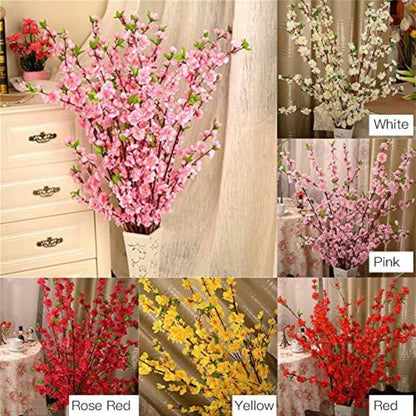 10PCS Artificial Cherry Blossom Flower Branches, 25.6 Inch Silk Spring Peach Blossom Bouquet Fake Flower Stems Arrangement for Wedding Home Decoration (Yellow)