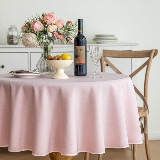 JIALE Pink Table Cloth, Round Tablecloth 60x60 Inches Waterproof Linen Tablecloths for Mothers Day Spring Summer,Dining Table Cover for Picnic/Party/Birthday