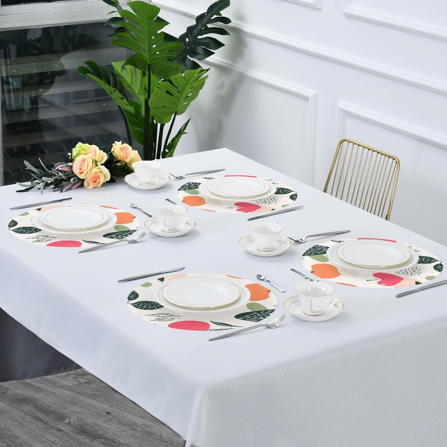 Round Placemats Set of 4 Peach and Heart Washable Non-Slip Heat Resistant Place Mats, 15.4” Dining Table Place Mats for Kitchen Holiday Party Decoration