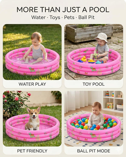 Baby Pool for Toddlers 1-3 with Bubble Bottom, Inflatable Kiddie Pool for Kids with Easy Drain Plug, Small Blow Up Pool for Backyard Summer Water Play, Durable Kids Swimming Pool (Pink)