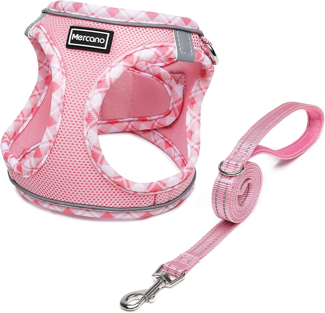 Mercano Soft Mesh Dog Harness and Leash Set, Step-in Reflective Breathable Lightweight Vest Harnesses with Safety Buckle for Small Dogs, Cats (Pink, S)