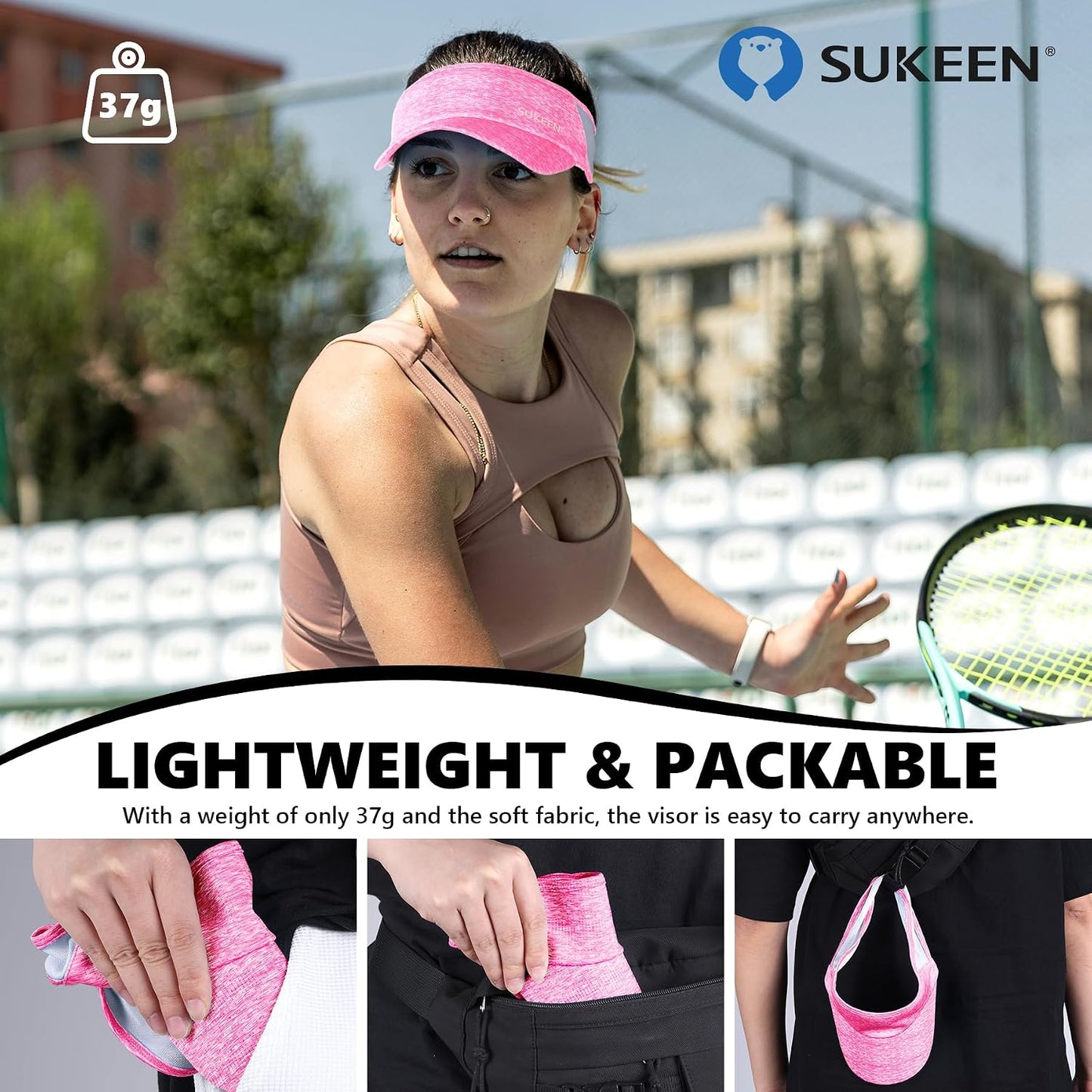 Sukeen Sports Sun Visor Men Women Lightweight Portable Cooling Stretchy Visor Hat for Running, Golf, Daily Wear