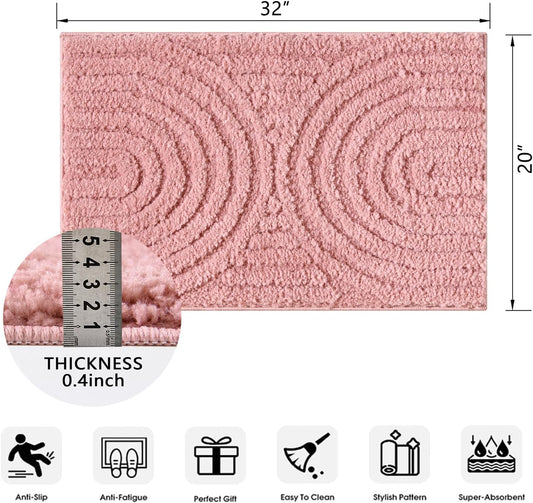 Pink Cute Bath Mat Non-Slip 20’’W x 32’’L Luxurious Modern Minimalist Rainbow Boho Tufted Kids Girls Bathroom Rugs Rubber Backed, Bohemian Geometric Bath Rug Microfiber Absorbent Floor Mat