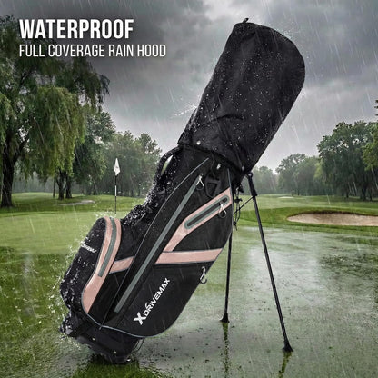 XDriveMax Golf Stand Bag, Lightweight 8-Way & 5-Way Top Dividers Golf Bag with Stand, Includes Insulated Cooler Pocket, Dual Strap & Rain Cover
