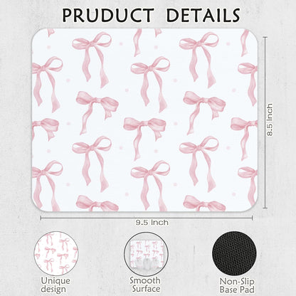 Coquette Pink Bow Mouse Pad, Preppy Girly Blue Mousepad for Work Office, Trendy Decor for Desk, 9.5x8 Inch
