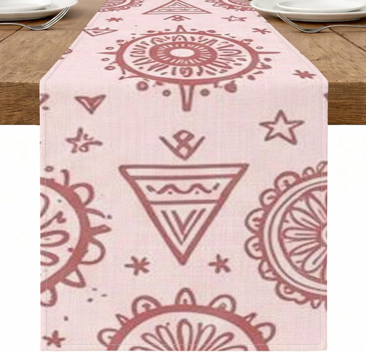 Bohemian Vintage Mandala Table Runner, Peach Decorative Runner for Home Dining Decor and Holiday Gatherings 13x72 Inch