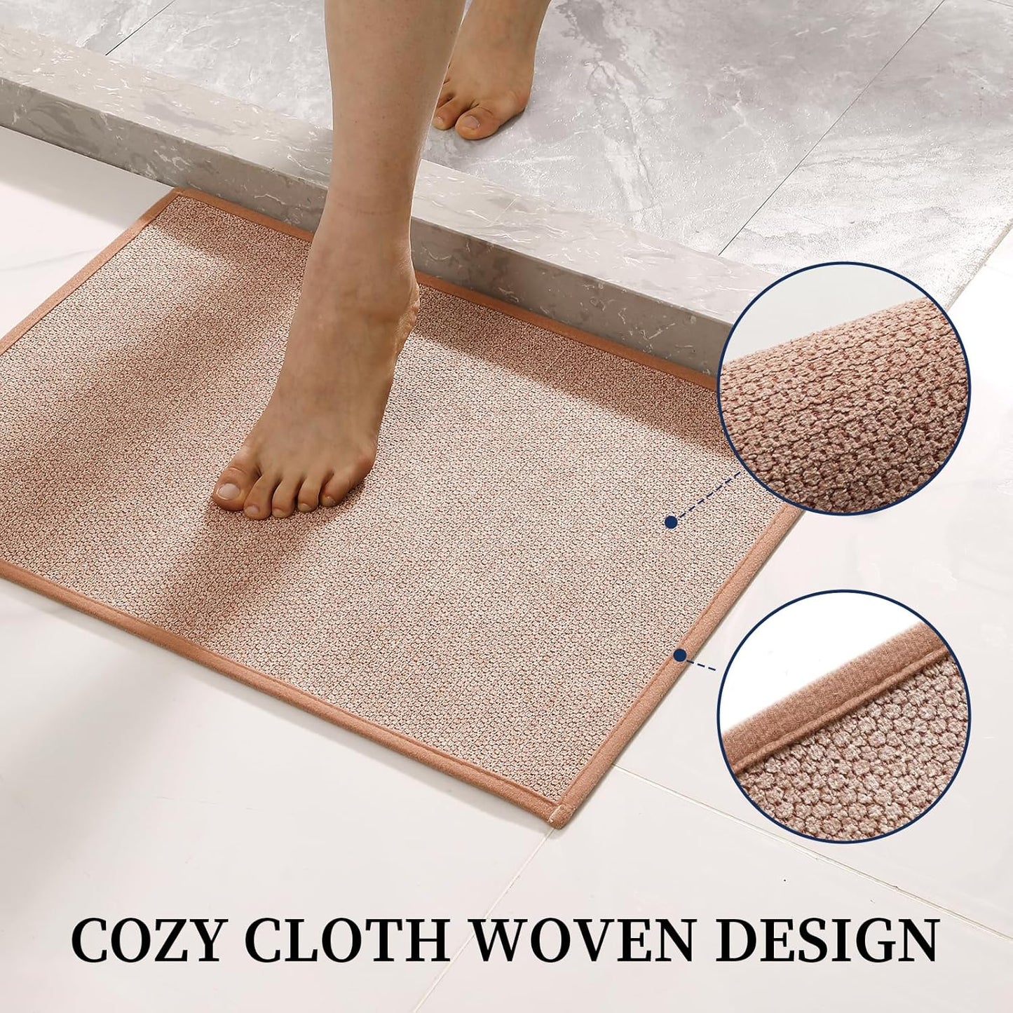 YIHOUSE Pink Bathroom Rugs Sets 2 Piece, Quick Dry Thin Bath Mat with Toilet Rug, Non Slip Absorbent Machine Washable, Bath Rugs for Tub Sink Home Decor (17"x24" + 17.5"x24" U-Shaped)