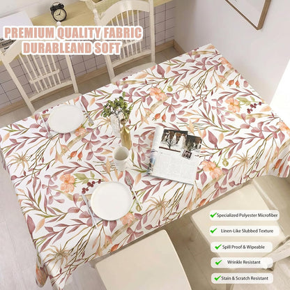 Floral Linen Texture Tablecloth, 60 x 60 Inch, Watercolor Print | Stain & Spill Resistant, Wrinkle Resistant, Reinforced Hem Stitching, Washable Polyester, Fade Resistant Print