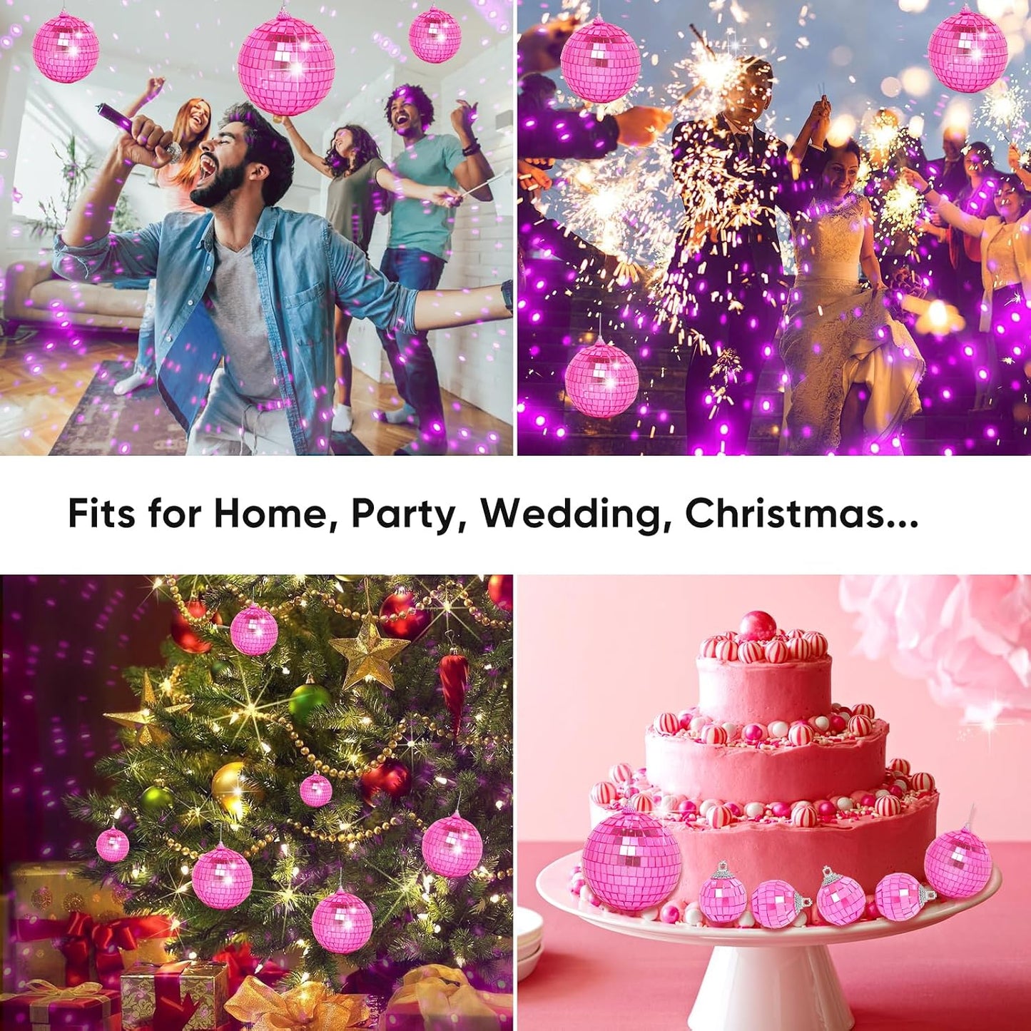 Mini Pink Disco Ball Ornaments: 28 Pack Small Disco Balls Decorations Different Sizes - Pink Disco Party Decorations Bulk for Christmas Tree Cake Room Birthday (1.2 Inch, 1.6 Inch, 2 Inch, 2.4 Inch)