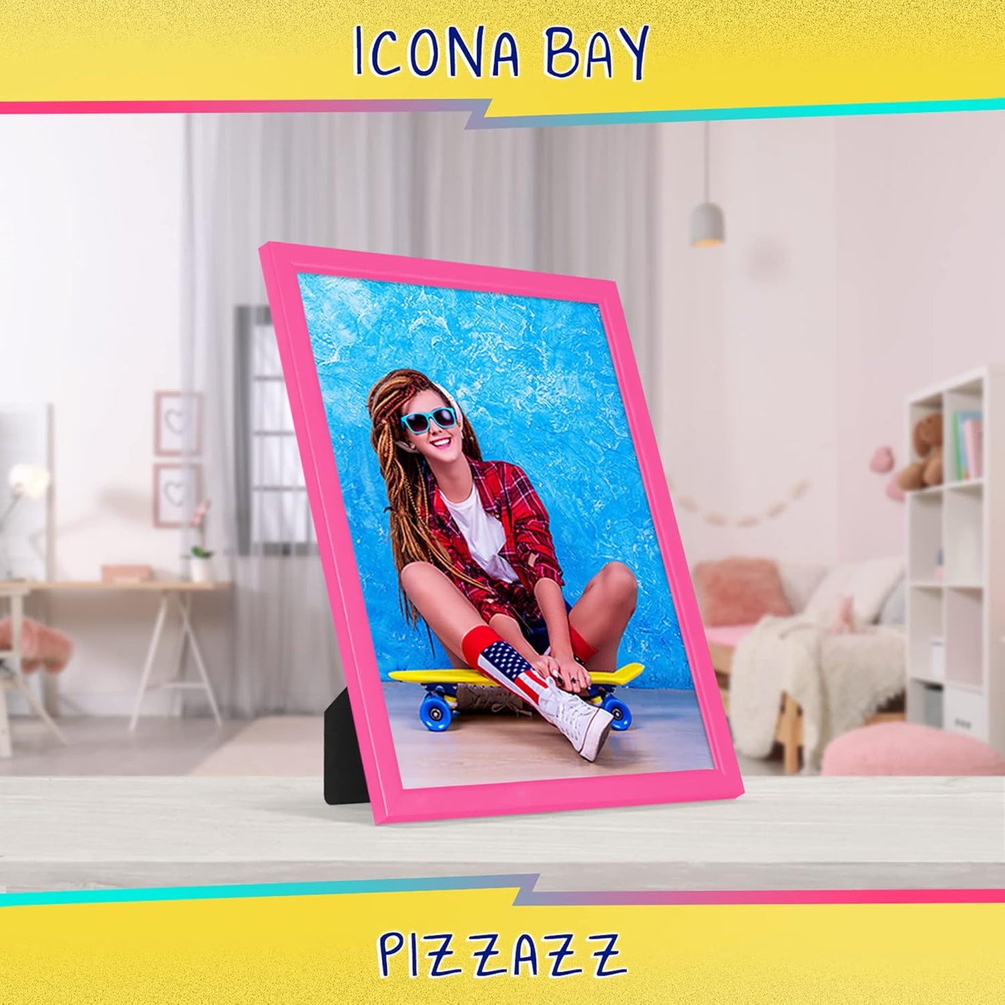 Icona Bay 8x10 Picture Frame, Pink Colored Solid Wood Scandinavian Style Frame for Photo, Pizzazz Collection