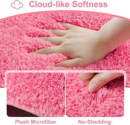 Toilet Rugs U-Shaped 24"x20", Ultra Soft Absorbent Contour Bath Rug with Non-Slip Backing, Machine Washable Shaggy Rug for Toilet, Pink