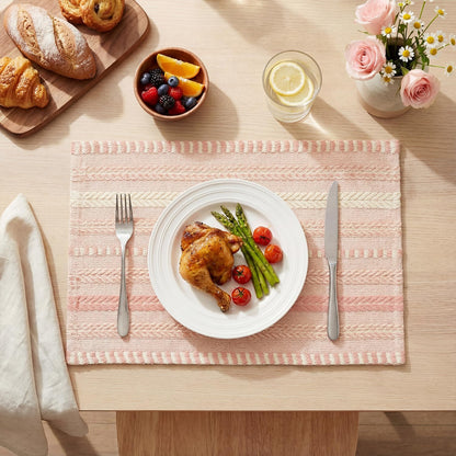 Artoid Mode Pink Farmhouse Woven Braided Stripe Placemats Set of 4,12x18 Inch Seasonal Holiday Table Mats Party Kitchen Dining Decoration