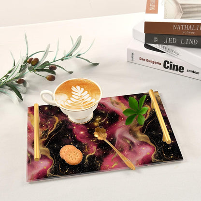 Golden Peach Waves Marble Decorative Acrylic Breakfast Tray with Handles Tray for Coffee Table for Jewelry Perfume for Dinner Serving bandeja decorativa para perfumes