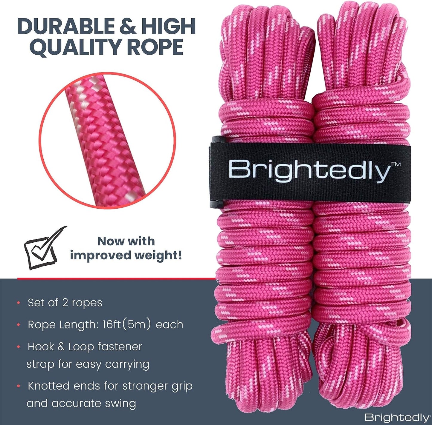 16 FT Double Dutch Jump Rope Set (2 Pack), Long Jump Ropes for Kids or Adults, Knotted Ends for Firmer Grip When Rope Skipping, Portable, Soft, Comfortable, Durable Quality Material