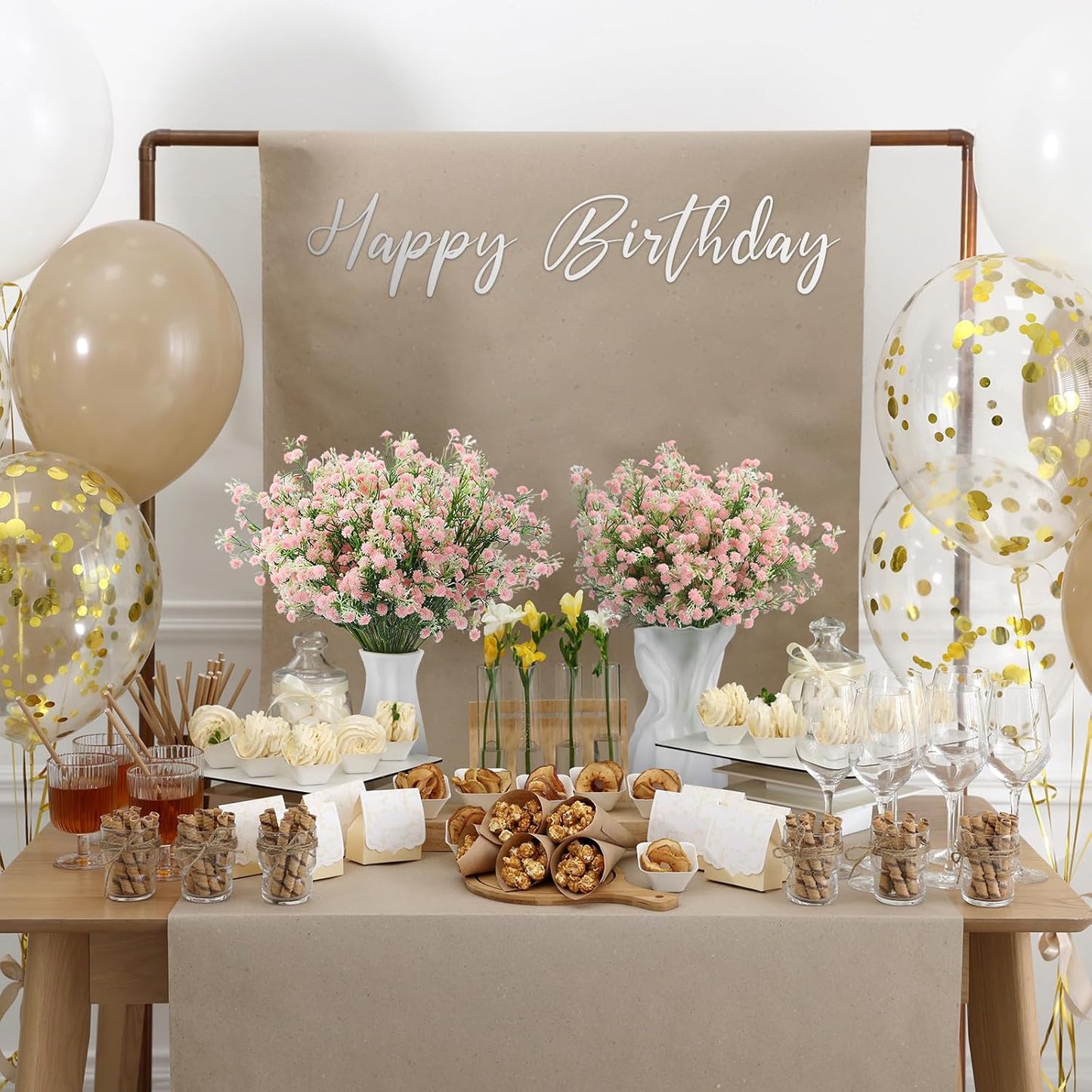 Lyrow 12 Pcs Spring Babys Breath Flowers Wedding Artificial Flowers Bulk Fake Gypsophila Babys Breath Bouquet Sprays Faux Floral for Home Vase Floral Arrangement Mother's Day Decor(Light Pink)