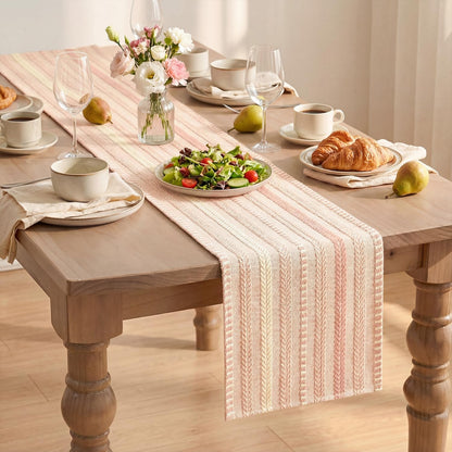 Artoid Mode Pink Farmhouse Woven Table Runner, Seasonal Holiday Rustic Kitchen Dining Table Decoration for Home Party Decor 12x72 Inch