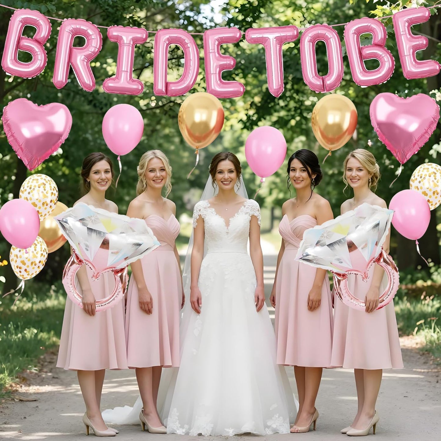 Pensar 30Pcs Bachelorette Party Decorations, Bride-to-Be Banner Balloon, Pink Gold and Confetti Balloons with Diamond Ring Pink Heart Balloons for Bridal Shower Decorations