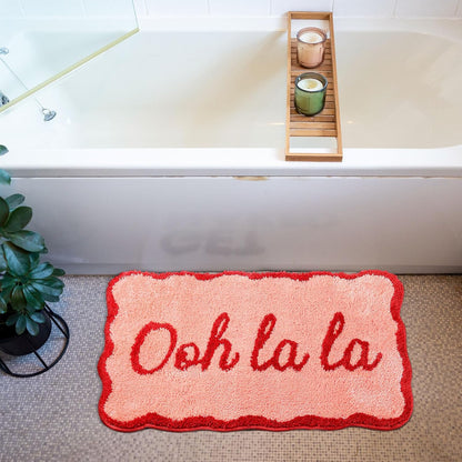Drydiet Pink Bathroom Rugs 20 x 31 Inch Ooh La La Funny Bath Mat Non Slip Cute Washable Doormat for Mothers Day Holiday Bathroom Shower Outdoor Indoor Front Porch Decor