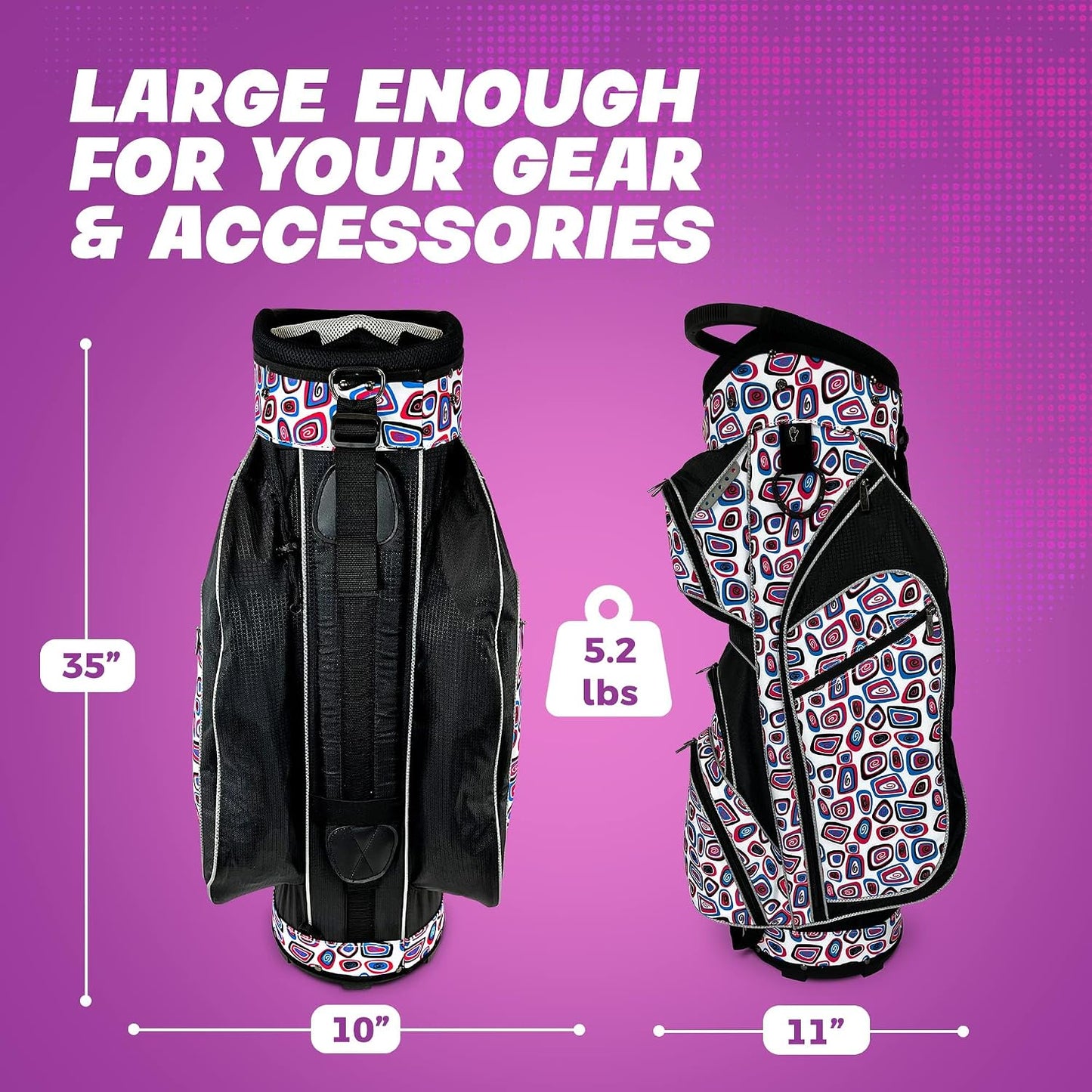 Taboo Fashions Ladies Golf Bag - 14-Way Women’s Golf Cart Bag with Insulated Cooler Pocket, Rain Hood, 7 Zippered Pockets & More - Stylish Golf Accessories for Women