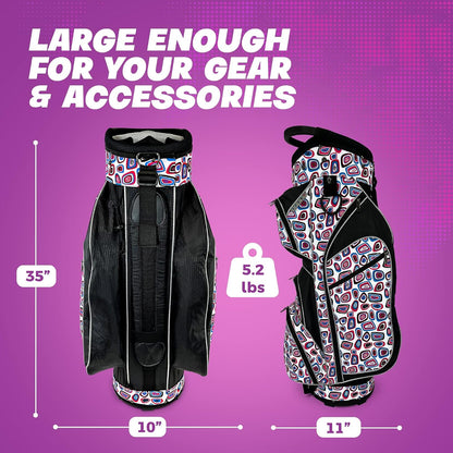 Taboo Fashions Ladies Golf Bag - 14-Way Women’s Golf Cart Bag with Insulated Cooler Pocket, Rain Hood, 7 Zippered Pockets & More - Stylish Golf Accessories for Women
