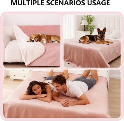 Waterproof Dog Blanket for Couch, Reversible Pet Throw Blankets Leak Proof Sofa Bed Protector for Furniture Machine Washable-68x82,Pink+Cream