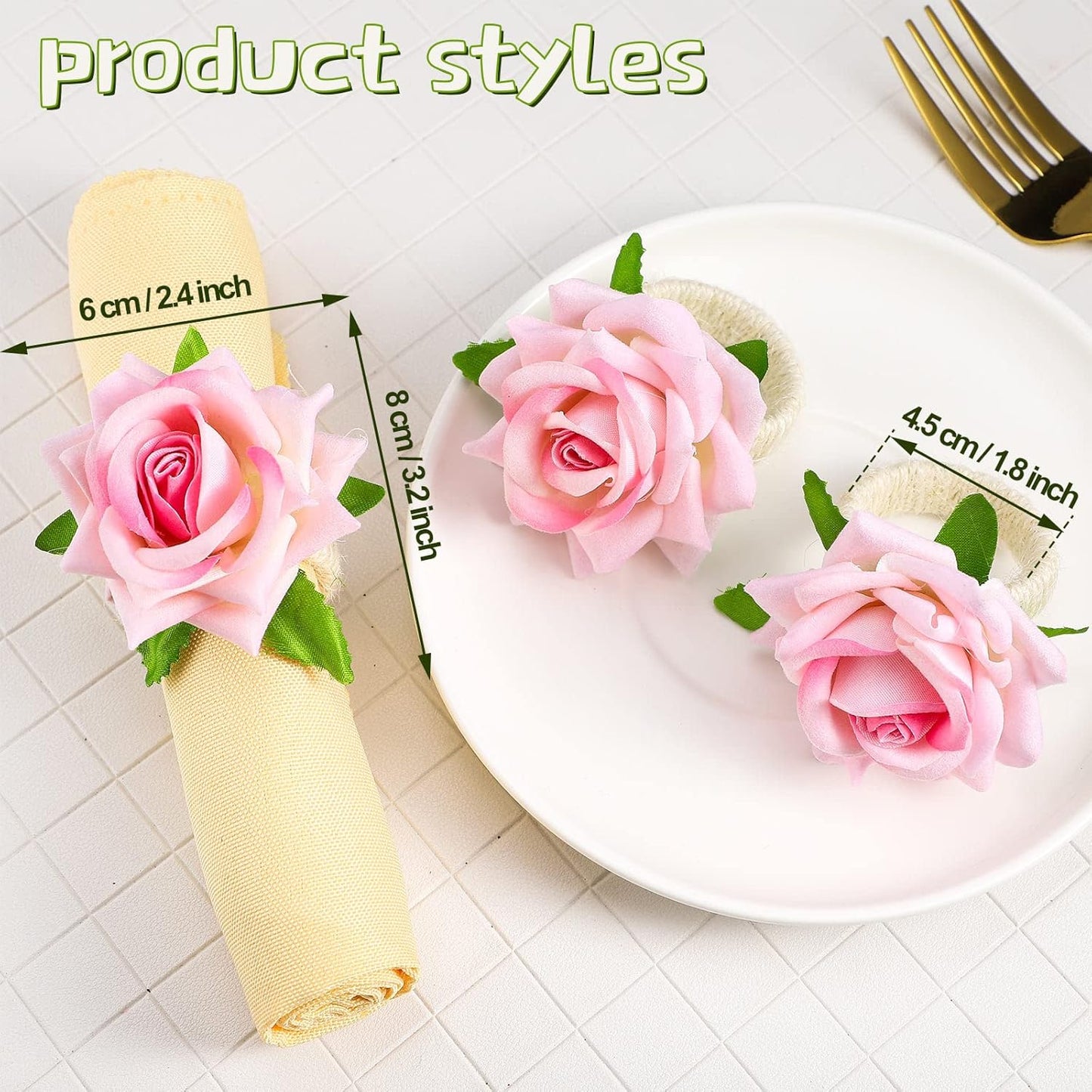Chengu 12 Pcs Pink Floral Napkin Rings Summer Handcraft Flower Napkin Rings Rose Peony Holder Table Decoration for Wedding Banquet Birthday Party Bridal Shower