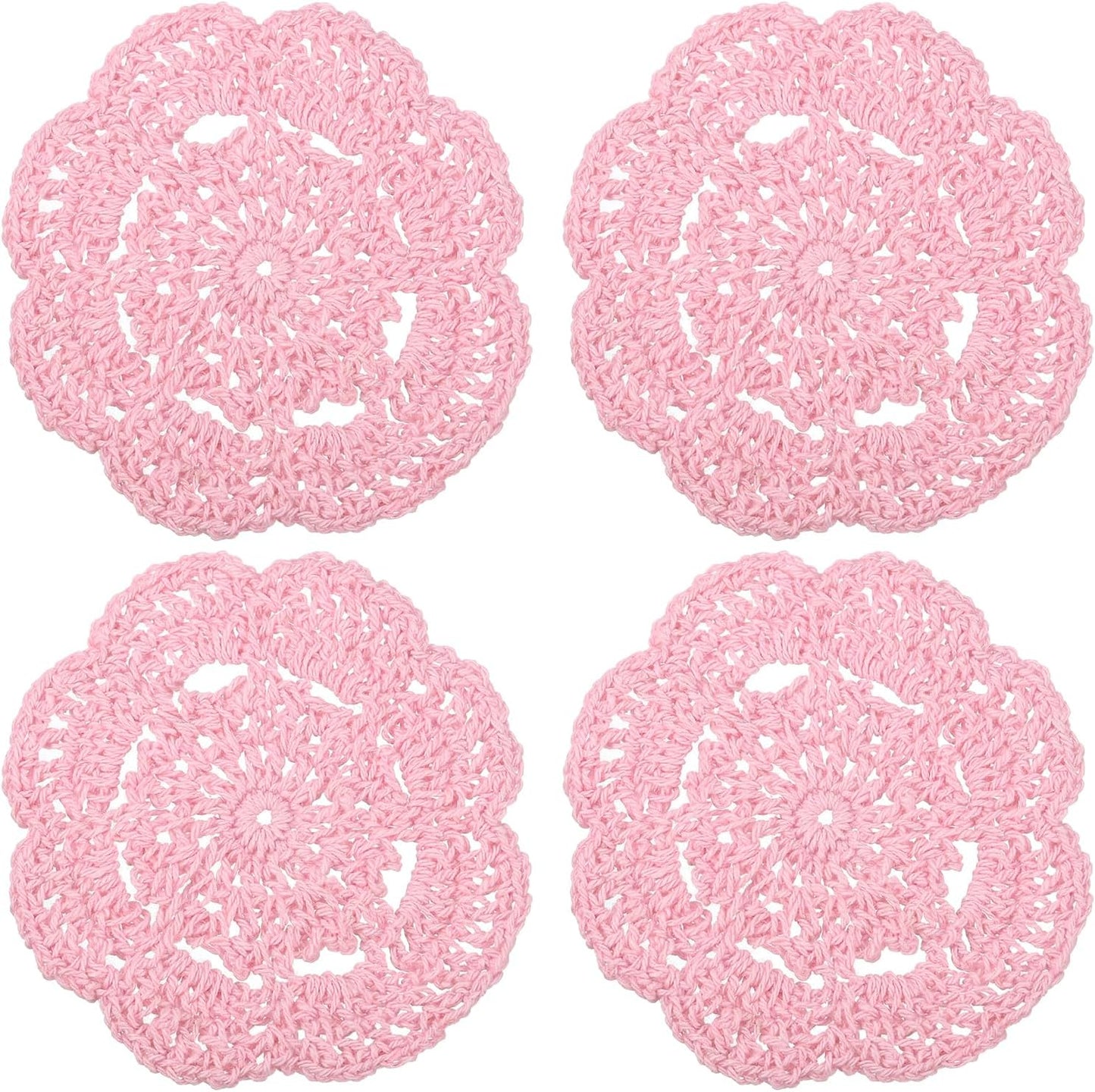 uxcell Crochet Doilies, 4Pcs 4" - Cotton Woven Fabric Coasters, Lace Round Handmade Coasters with Floral Pattern for Wedding Party Decoration (Pink)