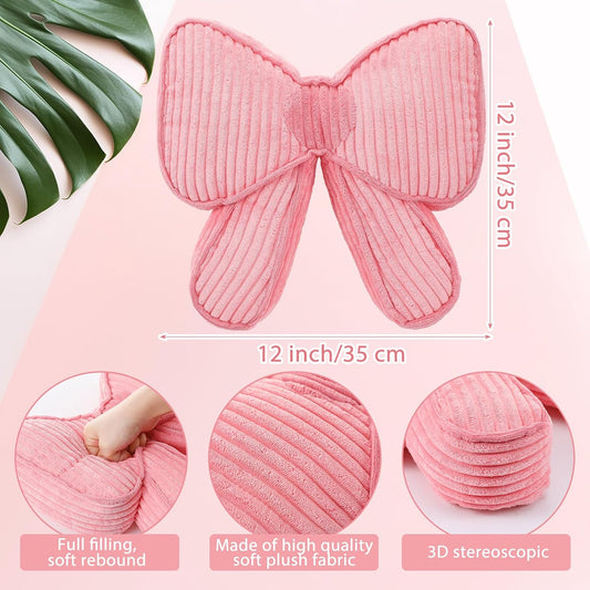 SmoothNovelty Pink Bow Pillow 12'' Coquettish Bow Shaped Decorative Pillows Soft Corduroy Pink Cushion for Girls Women Room Bed Sofa Couch Aesthetic Home Decor Gift